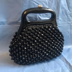 Popcorn Raffia Beaded Vintage Mini Bag Black
